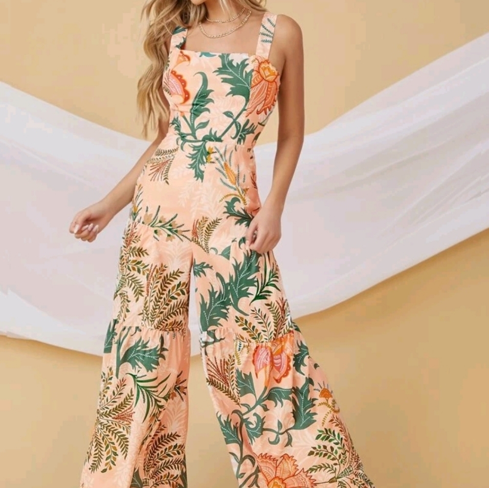 Floral print,wide led jumpsuite